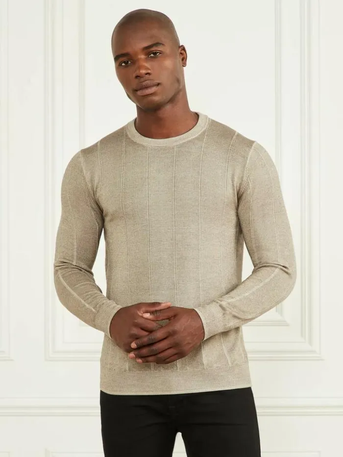 Men GUESS Hoodies and Sweaters Merino Wool Crewneck Sweater Mossy Green