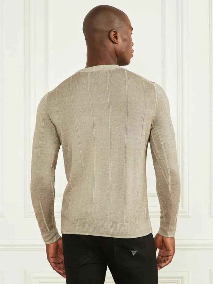 Men GUESS Hoodies and Sweaters Merino Wool Crewneck Sweater Mossy Green