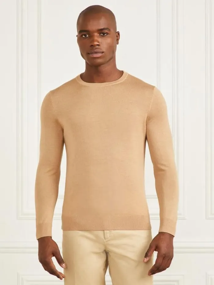 Men GUESS Hoodies and Sweaters Merino Wool Crewneck Sweater Toasted Taupe