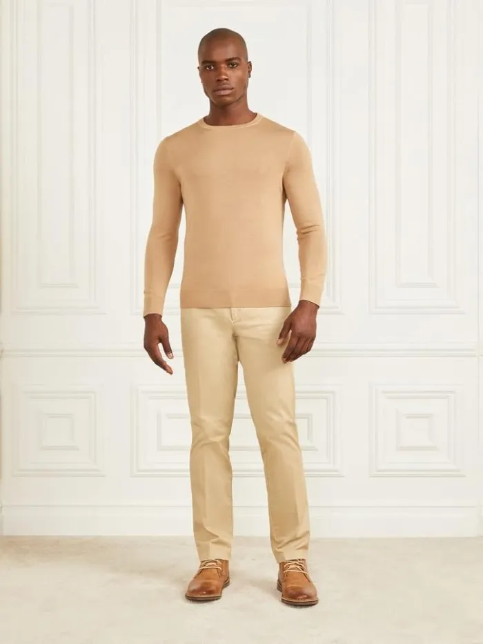 Men GUESS Hoodies and Sweaters Merino Wool Crewneck Sweater Toasted Taupe
