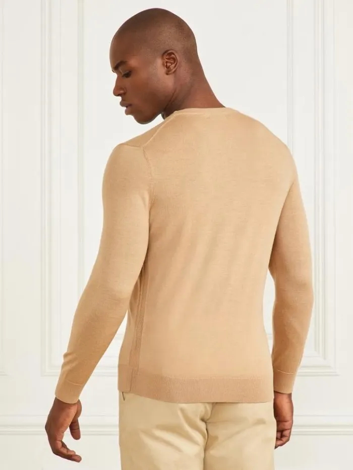 Men GUESS Hoodies and Sweaters Merino Wool Crewneck Sweater Toasted Taupe