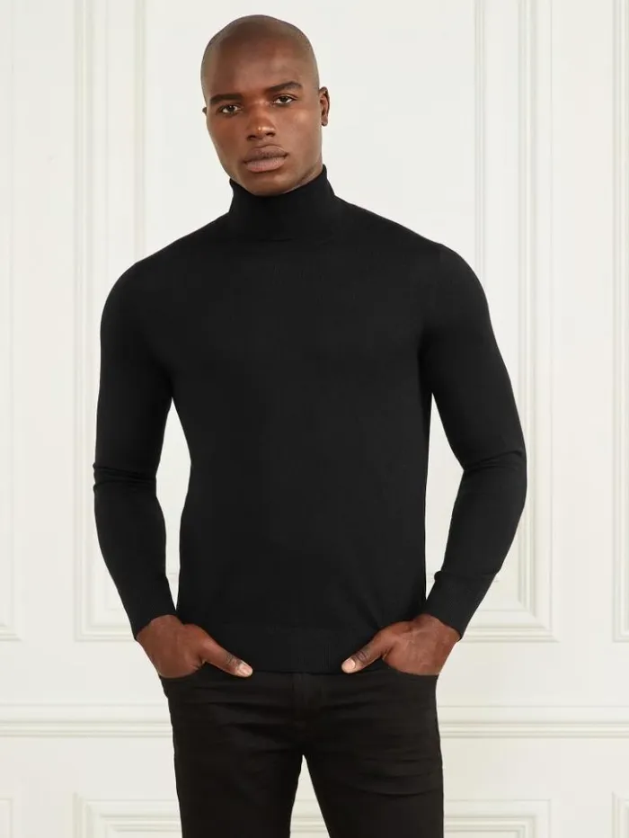 Men GUESS Hoodies and Sweaters Merino Wool Turtleneck Sweater Black