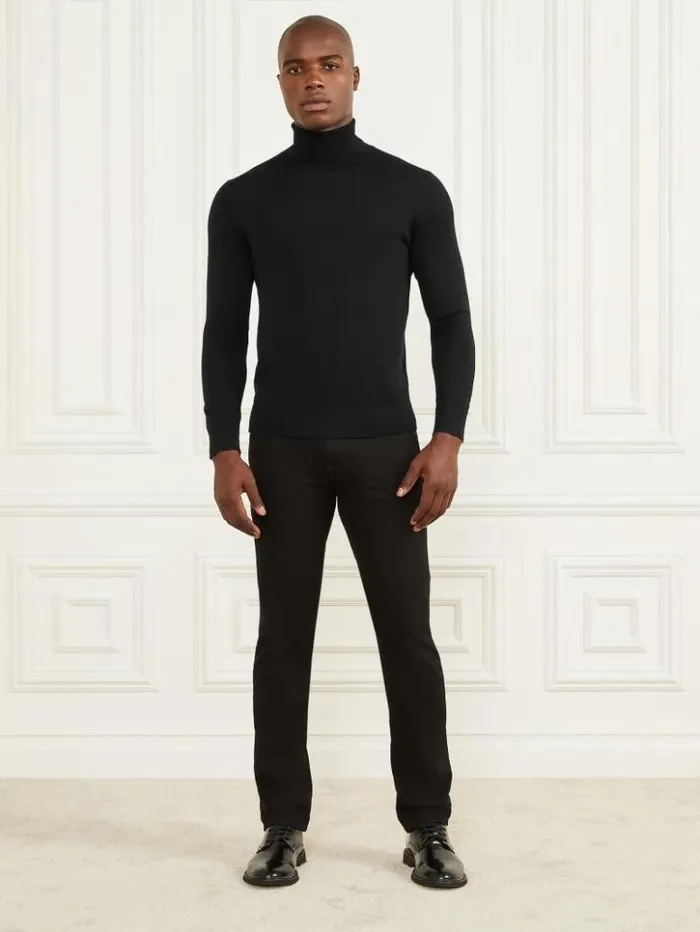 Men GUESS Hoodies and Sweaters Merino Wool Turtleneck Sweater Black
