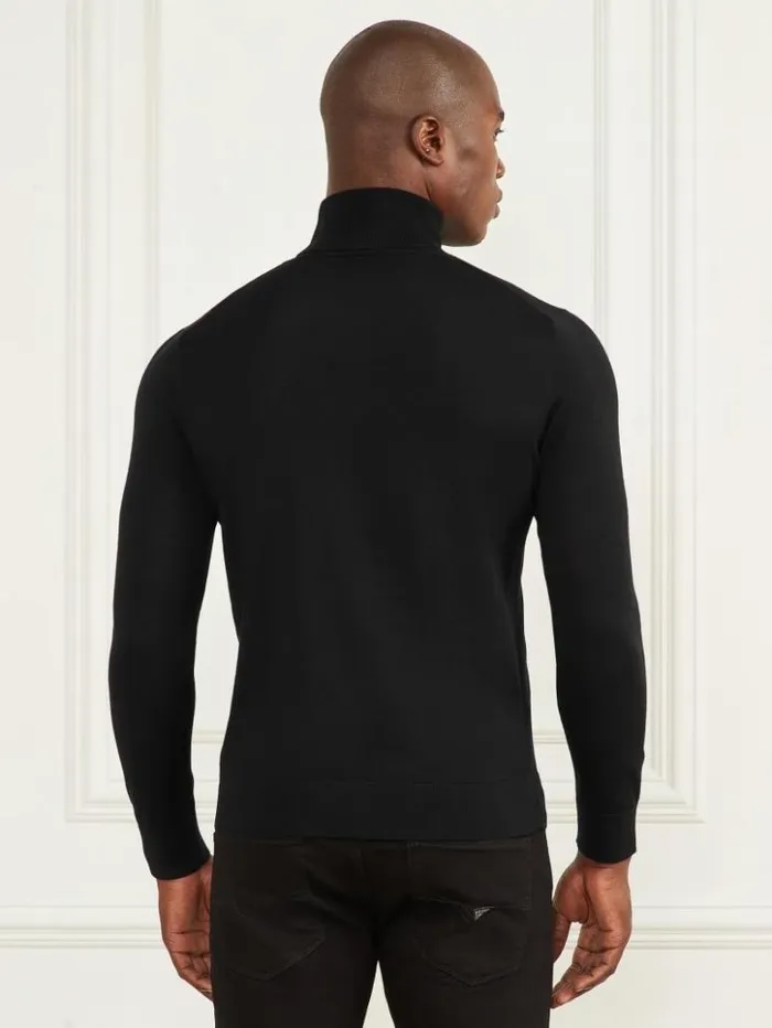 Men GUESS Hoodies and Sweaters Merino Wool Turtleneck Sweater Black