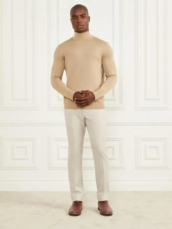 Men GUESS Hoodies and Sweaters Merino Wool Turtleneck Sweater Herb Tan