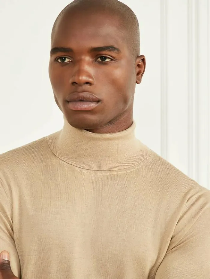 Men GUESS Hoodies and Sweaters Merino Wool Turtleneck Sweater Herb Tan