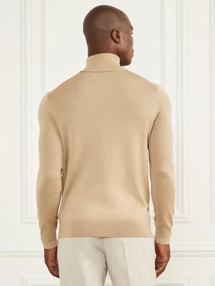 Men GUESS Hoodies and Sweaters Merino Wool Turtleneck Sweater Herb Tan
