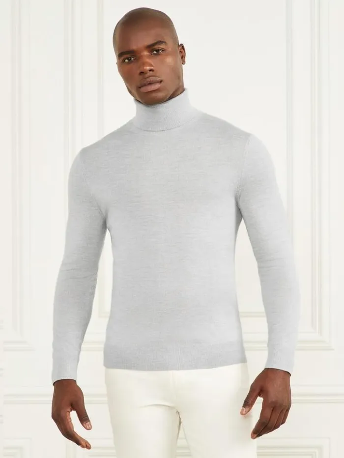 Men GUESS Hoodies and Sweaters Merino Wool Turtleneck Sweater Light Stone Heather Men GUESS Hoodies and Sweaters Merino Wool Turtleneck Sweater Light Stone Heather