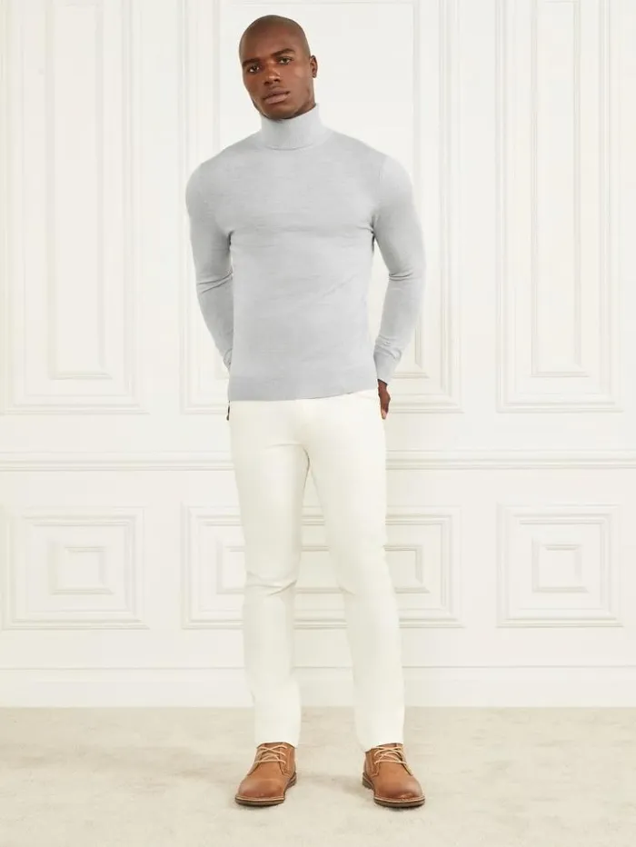 Men GUESS Hoodies and Sweaters Merino Wool Turtleneck Sweater Light Stone Heather Men GUESS Hoodies and Sweaters Merino Wool Turtleneck Sweater Light Stone Heather