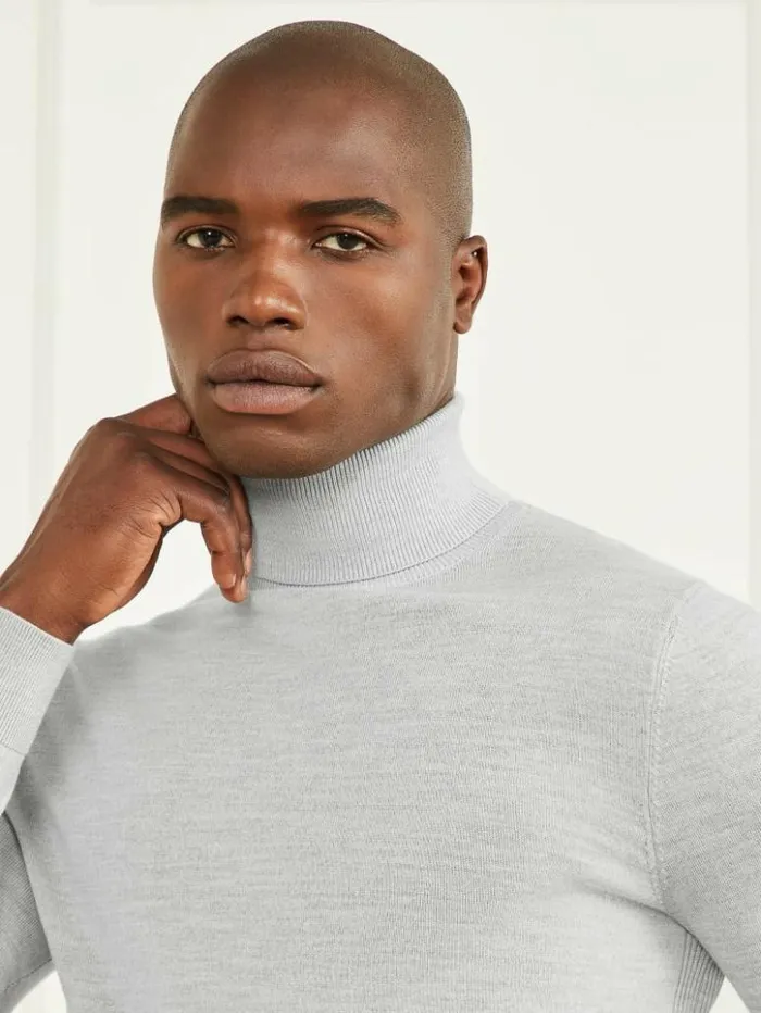 Men GUESS Hoodies and Sweaters Merino Wool Turtleneck Sweater Light Stone Heather Men GUESS Hoodies and Sweaters Merino Wool Turtleneck Sweater Light Stone Heather