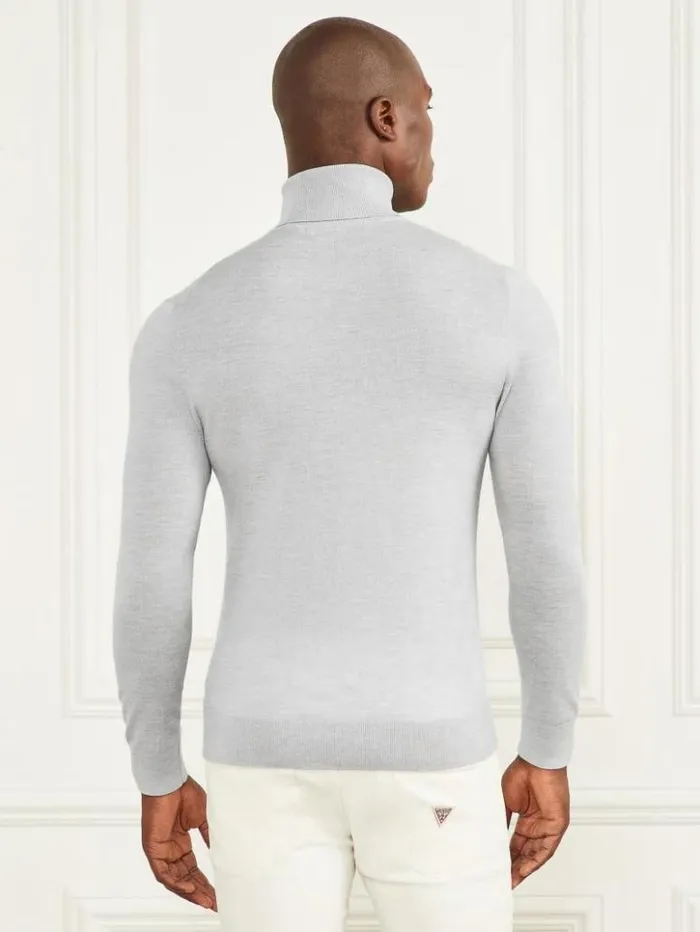 Men GUESS Hoodies and Sweaters Merino Wool Turtleneck Sweater Light Stone Heather Men GUESS Hoodies and Sweaters Merino Wool Turtleneck Sweater Light Stone Heather