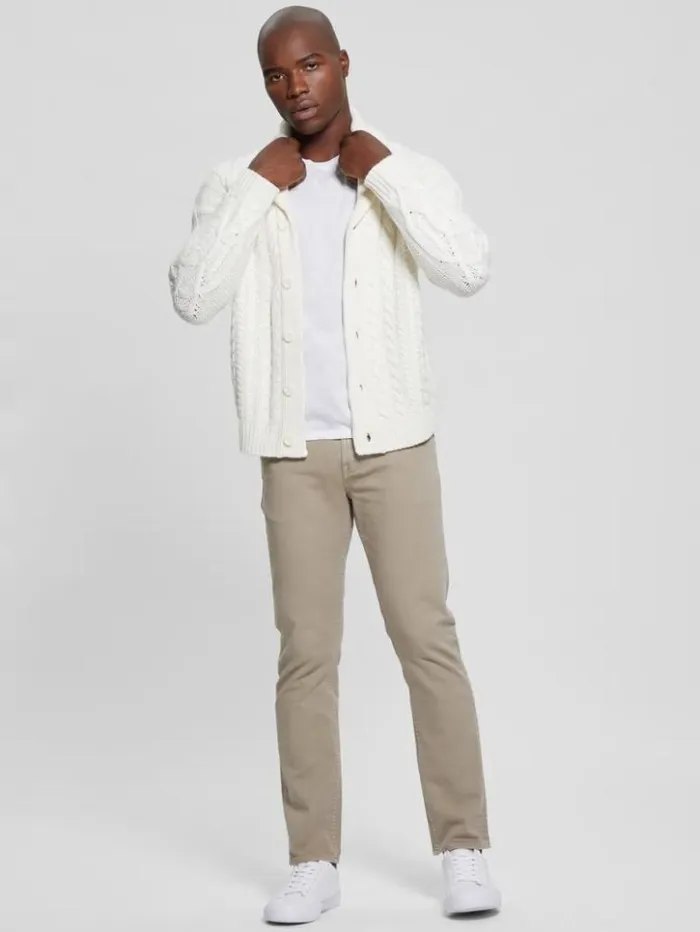 Men GUESS Hoodies and Sweaters Shane Celtic CableKnit Cardigan Ecru Pearl