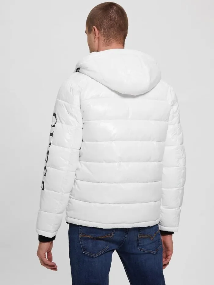 Men GUESS Jackets and Coats Anthony Logo Puffer Jacket Pure White Multi