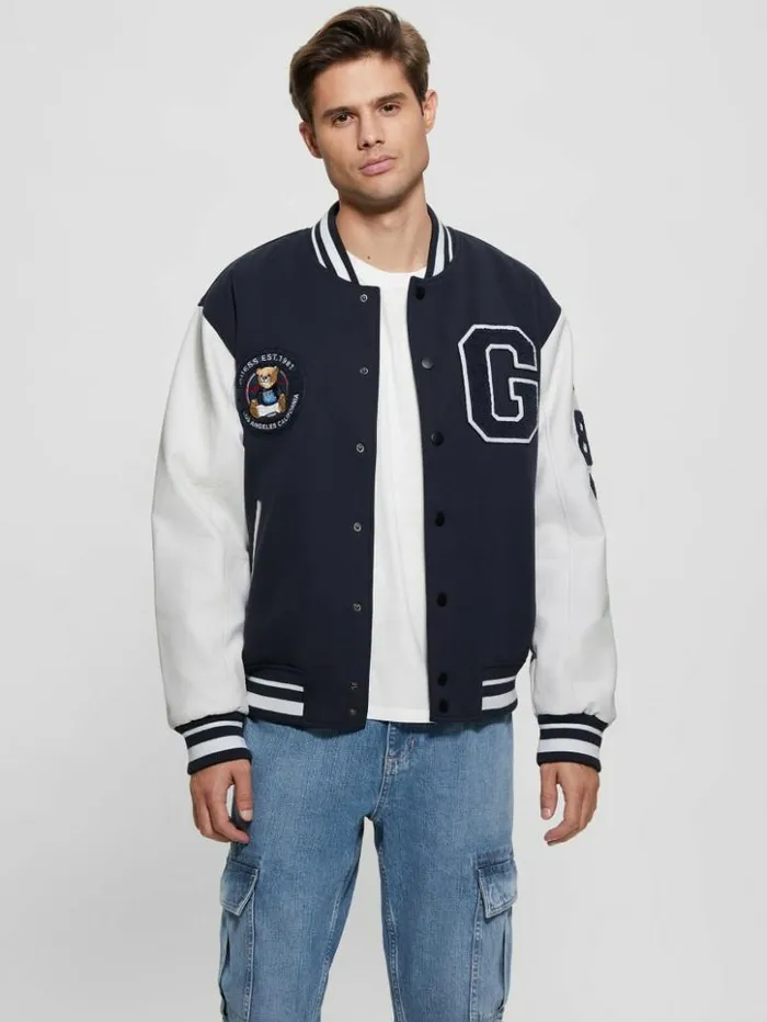 Men GUESS Jackets and Coats Bear Varsity Jacket Bleu lgant