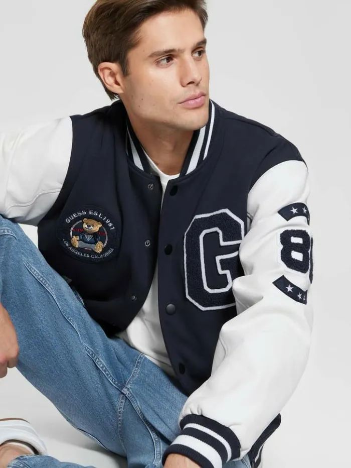 Men GUESS Jackets and Coats Bear Varsity Jacket Bleu lgant