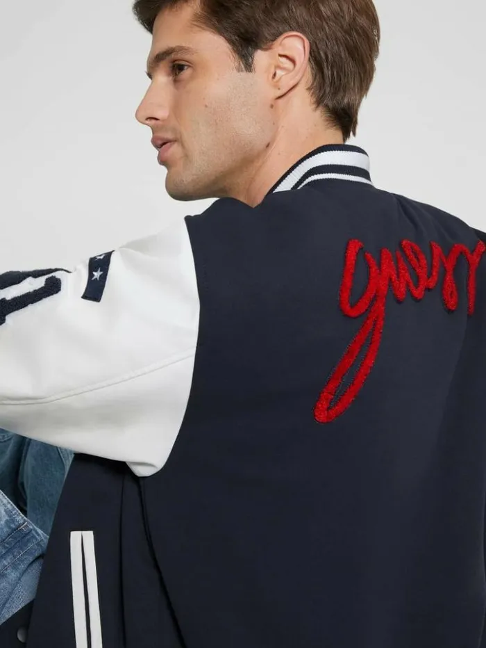 Men GUESS Jackets and Coats Bear Varsity Jacket Bleu lgant