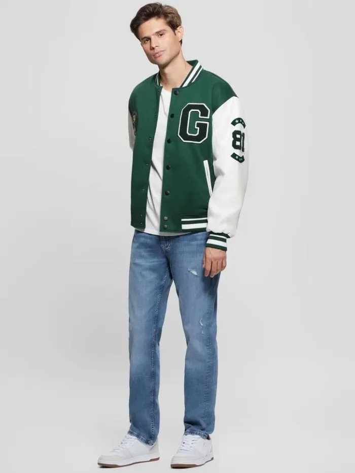 Men GUESS Jackets and Coats Bear Varsity Jacket Dark Jade