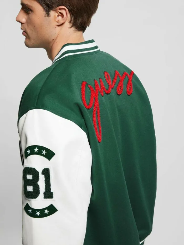 Men GUESS Jackets and Coats Bear Varsity Jacket Dark Jade