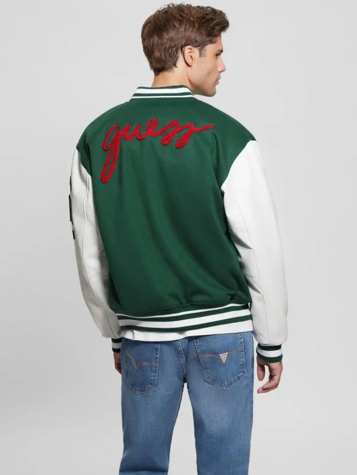 Men GUESS Jackets and Coats Bear Varsity Jacket Dark Jade