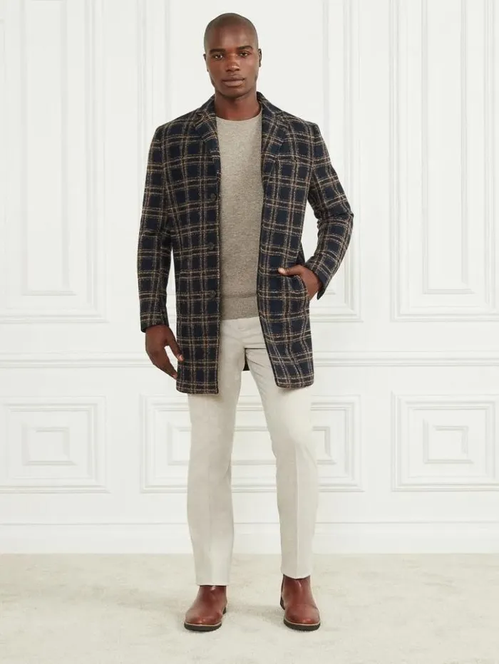 Men GUESS Jackets and Coats Daily Single Breasted WoolBlend Coat Blue Brown Macrocheck Men GUESS Jackets and Coats Daily Single Breasted WoolBlend Coat Blue Brown Macrocheck