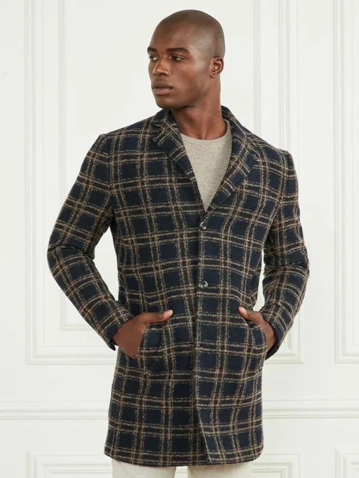 Men GUESS Jackets and Coats Daily Single Breasted WoolBlend Coat Blue Brown Macrocheck Men GUESS Jackets and Coats Daily Single Breasted WoolBlend Coat Blue Brown Macrocheck