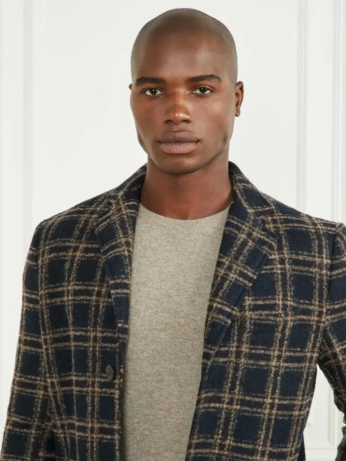 Men GUESS Jackets and Coats Daily Single Breasted WoolBlend Coat Blue Brown Macrocheck Men GUESS Jackets and Coats Daily Single Breasted WoolBlend Coat Blue Brown Macrocheck