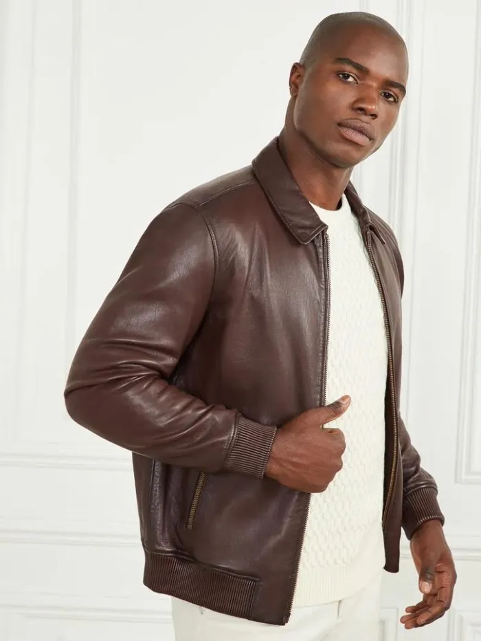 Men GUESS Jackets and Coats Dark Edges Leather Jacket Brown Vintage Effcet