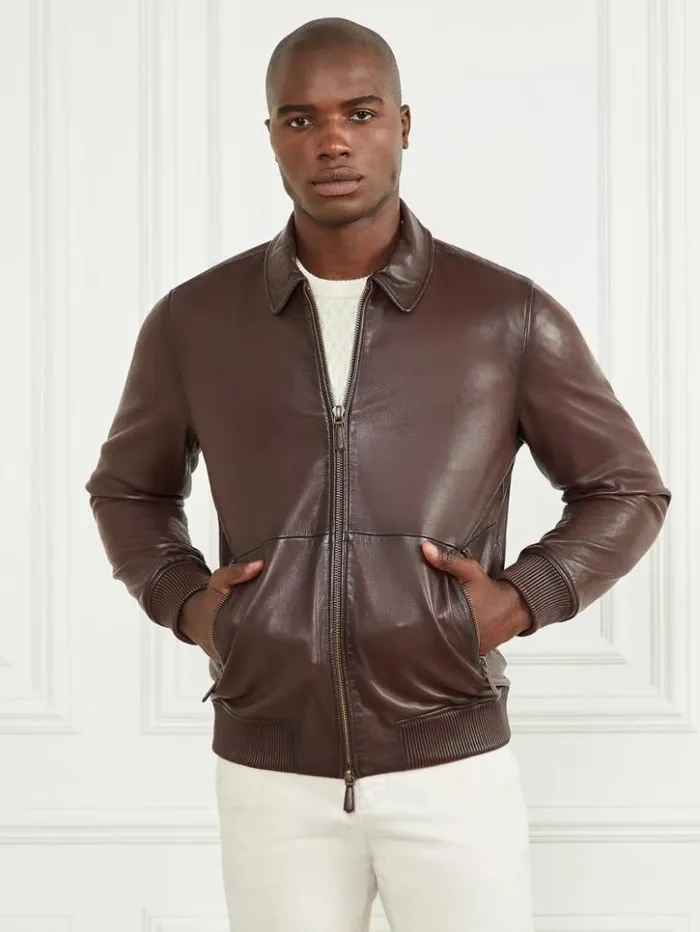 Men GUESS Jackets and Coats Dark Edges Leather Jacket Brown Vintage Effcet