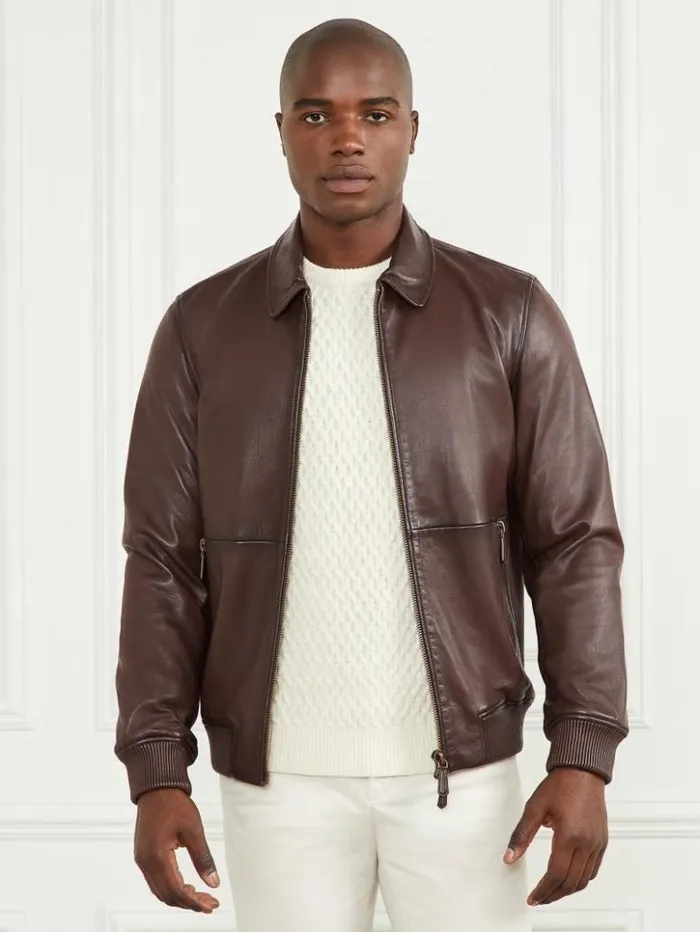 Men GUESS Jackets and Coats Dark Edges Leather Jacket Brown Vintage Effcet