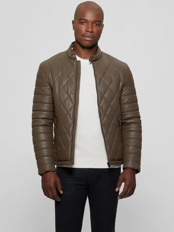 Men GUESS Jackets and Coats Diamond Quilted FauxLeather Jacket Espresso Brown Men GUESS Jackets and Coats Diamond Quilted FauxLeather Jacket Espresso Brown