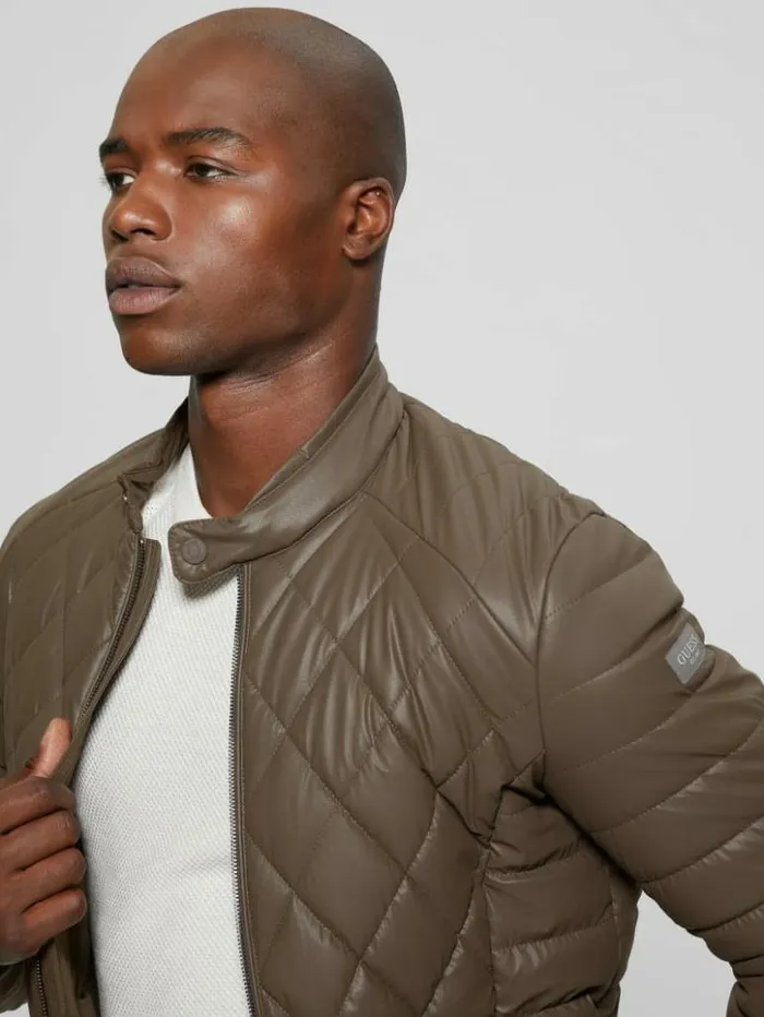 Men GUESS Jackets and Coats Diamond Quilted FauxLeather Jacket Espresso Brown Men GUESS Jackets and Coats Diamond Quilted FauxLeather Jacket Espresso Brown