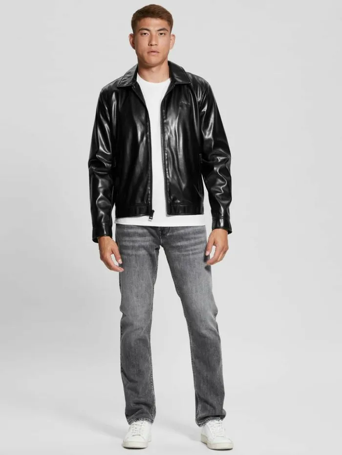 Men GUESS Jackets and Coats District FauxLeather Zip Jacket Jet Black Multi