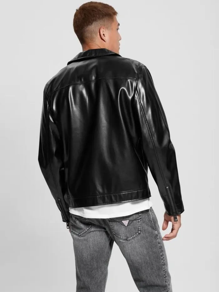 Men GUESS Jackets and Coats District FauxLeather Zip Jacket Jet Black Multi