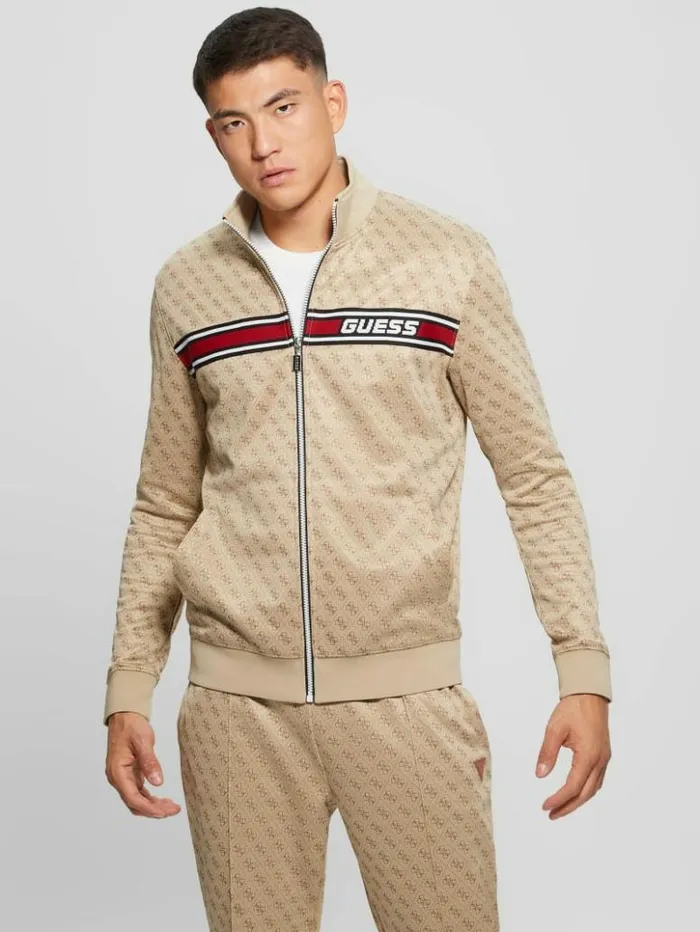 Men GUESS Jackets and Coats Eco Korbin Track Jacket 4g Aop Beige Blanco