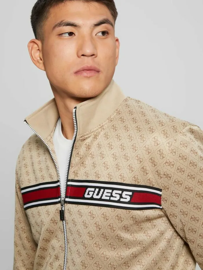 Men GUESS Jackets and Coats Eco Korbin Track Jacket 4g Aop Beige Blanco