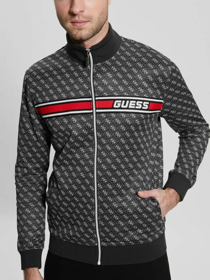 Men GUESS Jackets and Coats Eco Korbin Track Jacket 4g Aop Jet Black