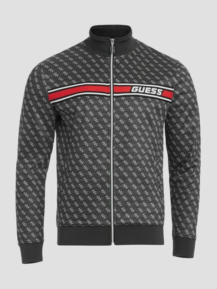 Men GUESS Jackets and Coats Eco Korbin Track Jacket 4g Aop Jet Black