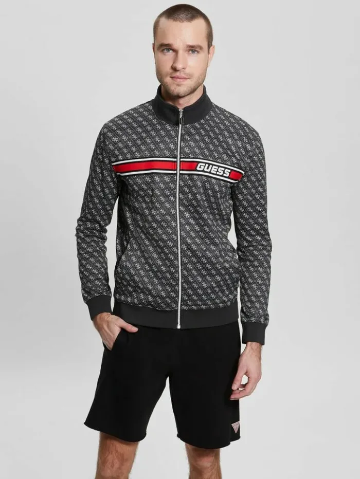 Men GUESS Jackets and Coats Eco Korbin Track Jacket 4g Aop Jet Black