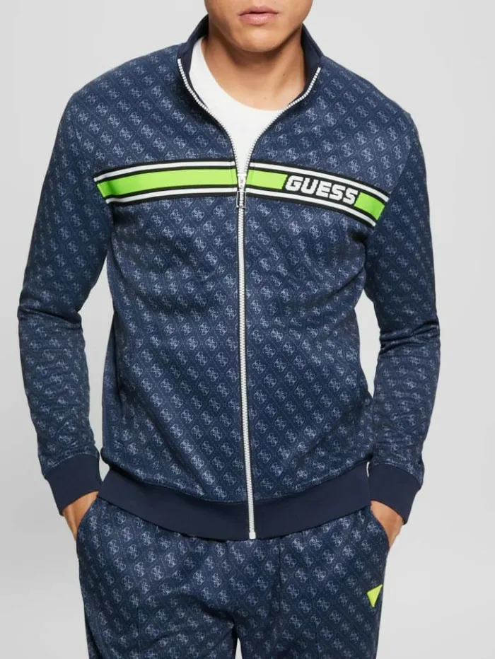 Men GUESS Jackets and Coats Eco Korbin Track Jacket 4g Aop Silk Blue