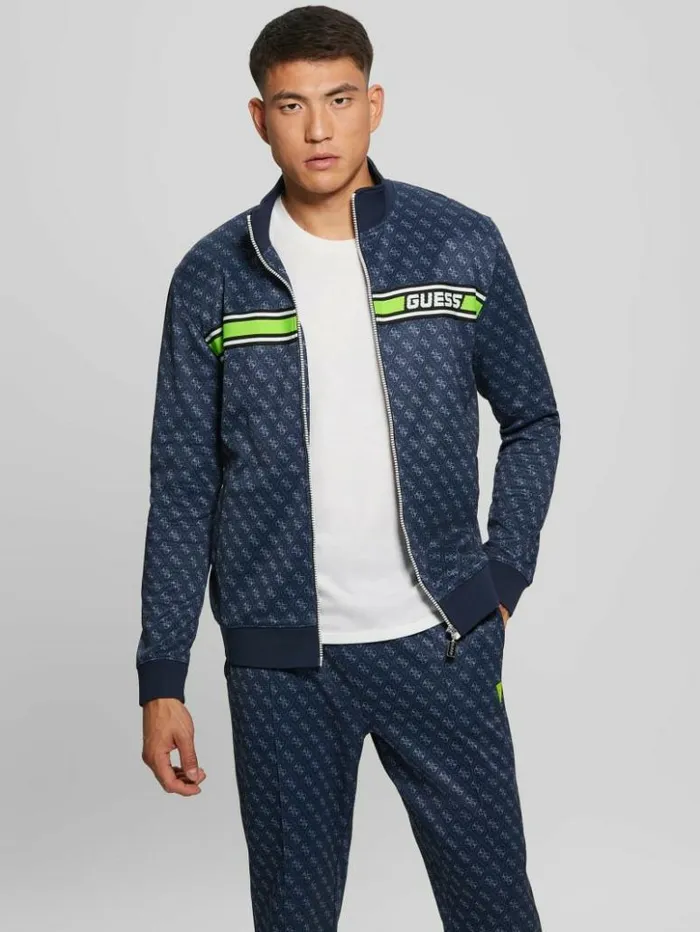 Men GUESS Jackets and Coats Eco Korbin Track Jacket 4g Aop Silk Blue