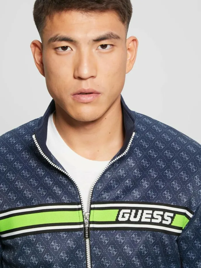 Men GUESS Jackets and Coats Eco Korbin Track Jacket 4g Aop Silk Blue