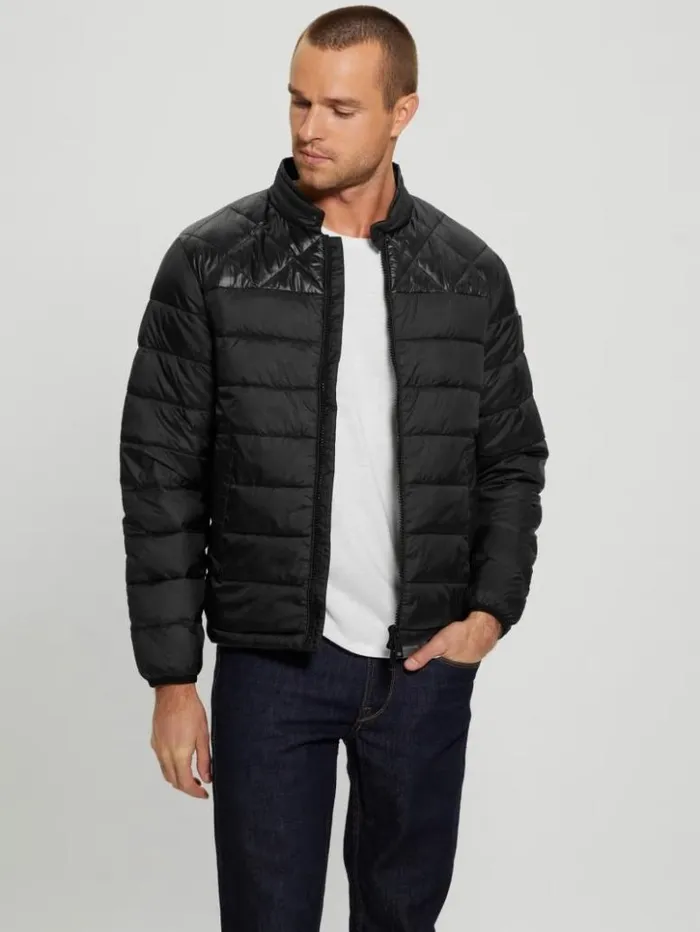 Men GUESS Jackets and Coats Eco Lightweight Puffer Jacket Jet Black Multi