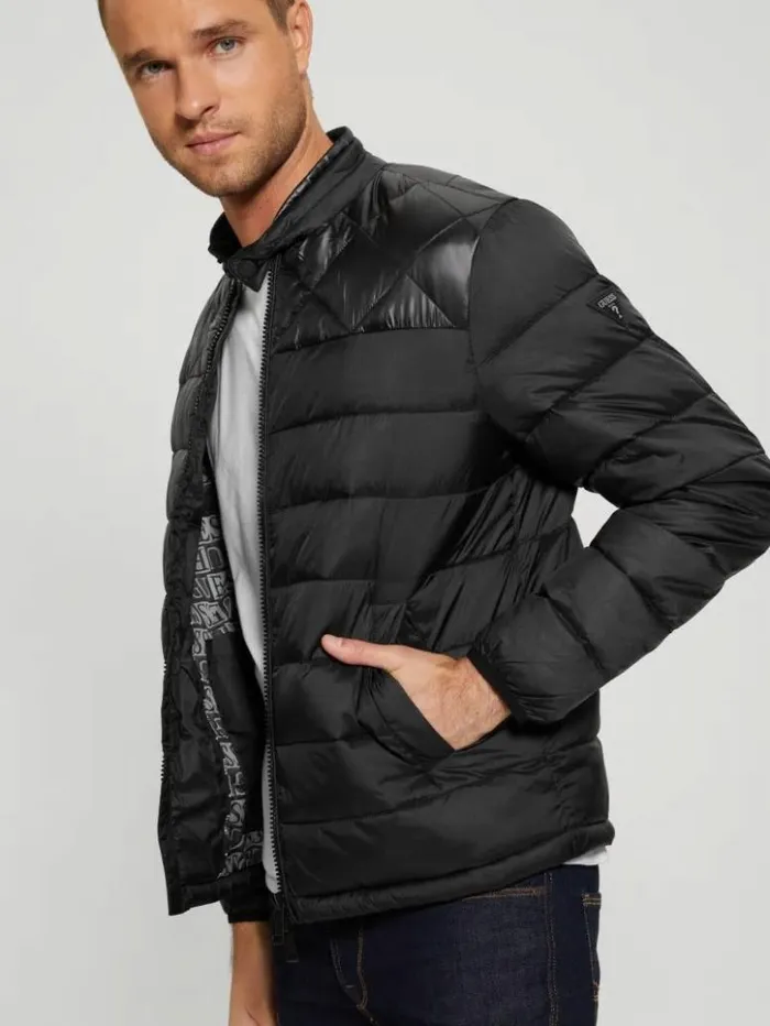 Men GUESS Jackets and Coats Eco Lightweight Puffer Jacket Jet Black Multi