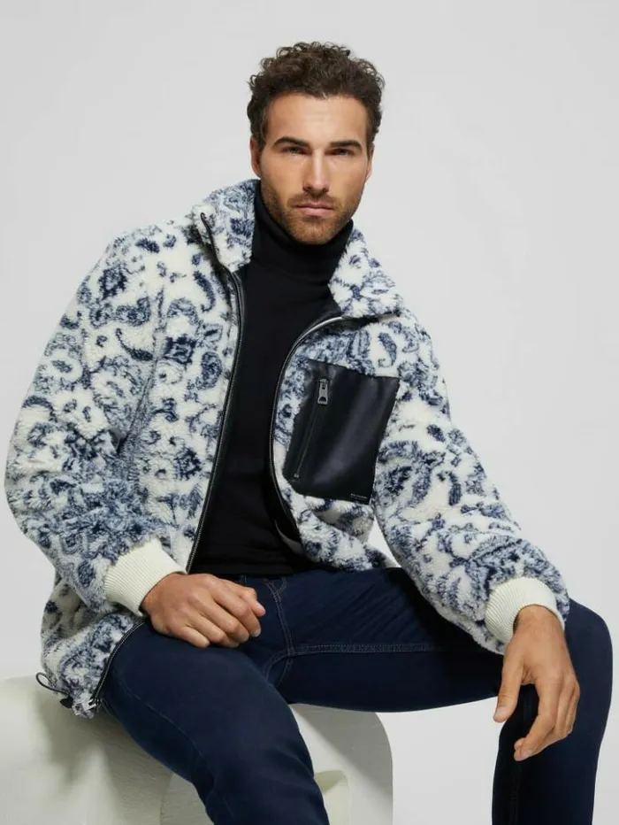 Men GUESS Jackets and Coats Eco Sherpa Jacket White Bandana Combo