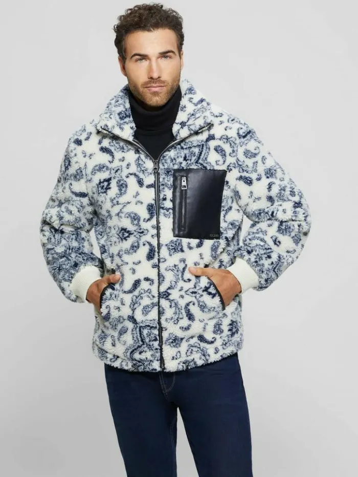 Men GUESS Jackets and Coats Eco Sherpa Jacket White Bandana Combo