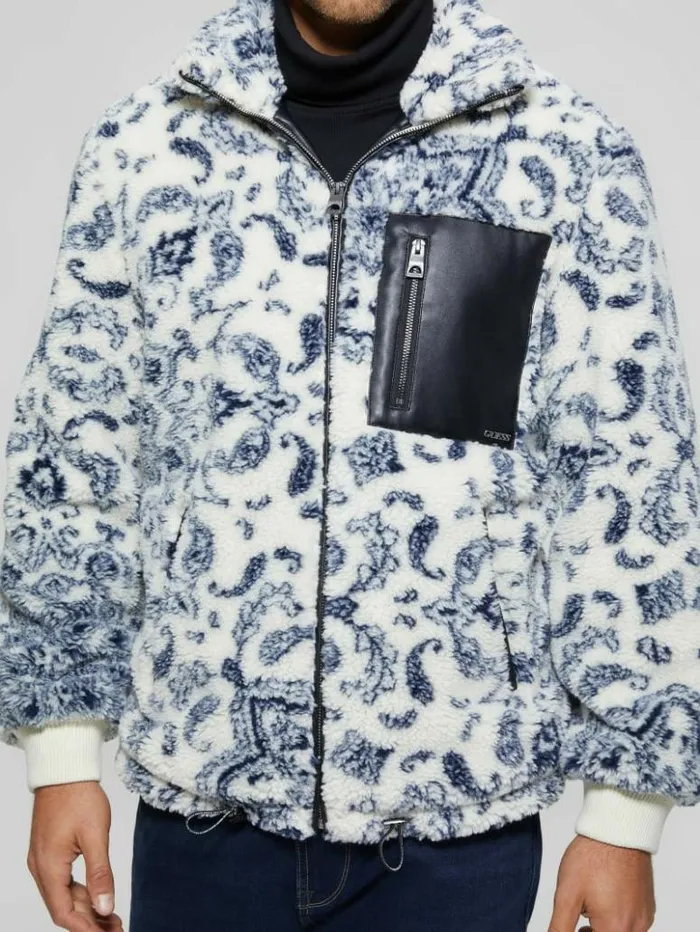 Men GUESS Jackets and Coats Eco Sherpa Jacket White Bandana Combo