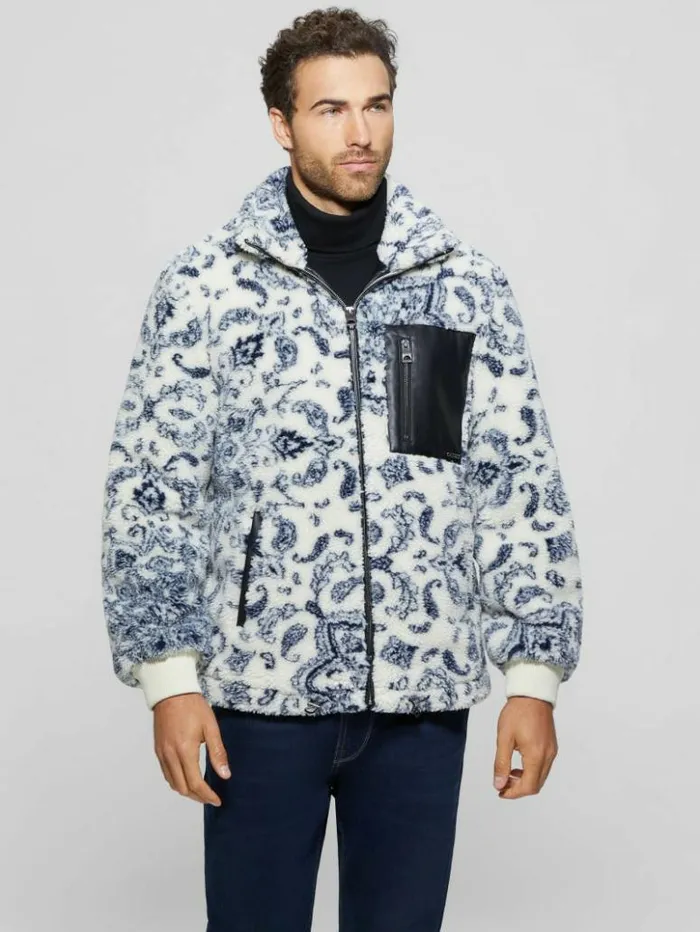Men GUESS Jackets and Coats Eco Sherpa Jacket White Bandana Combo