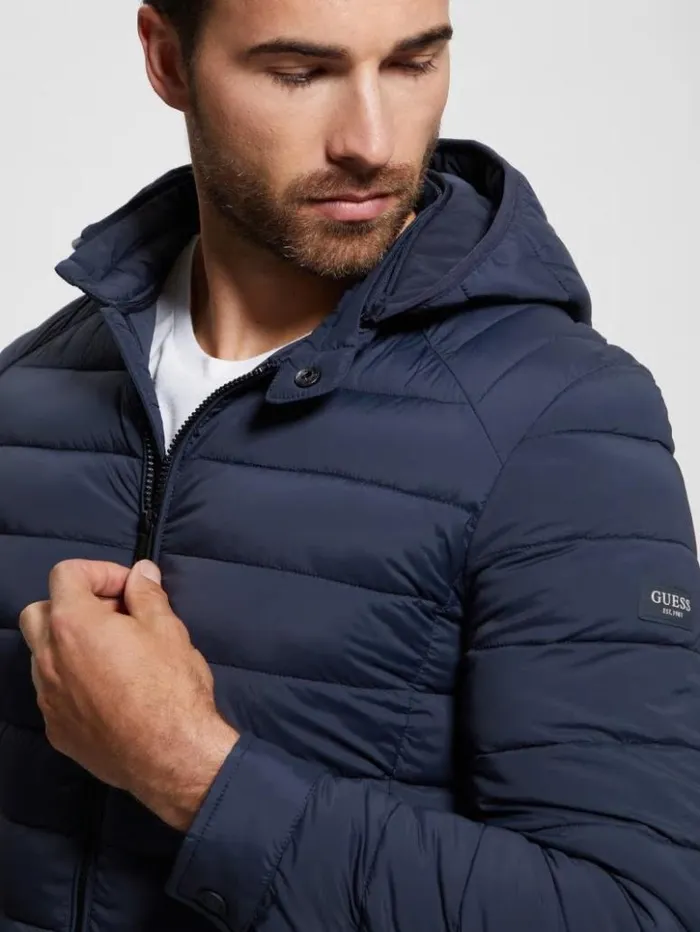 Men GUESS Jackets and Coats Eco TechStretch Hooded Jacket Bleu lgant