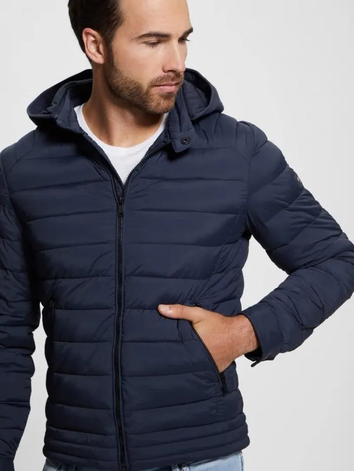 Men GUESS Jackets and Coats Eco TechStretch Hooded Jacket Bleu lgant