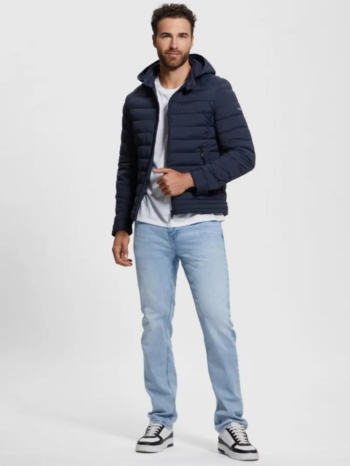 Men GUESS Jackets and Coats Eco TechStretch Hooded Jacket Bleu lgant